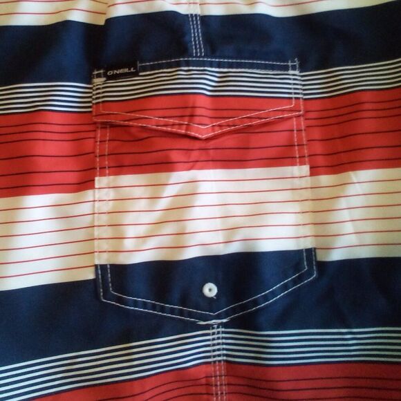 O'NEILL 42" W x 21" OUTSEAM RWB ULTRASUEDE SWIM BOARDSHORTS TIE & 11" INSEAM - Picture 3 of 10